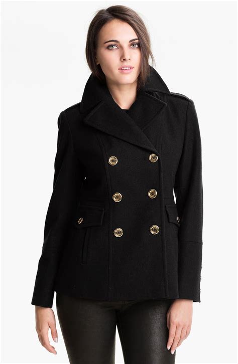 michael kors double breasted faux fur & wool|Michael Kors peacoat.